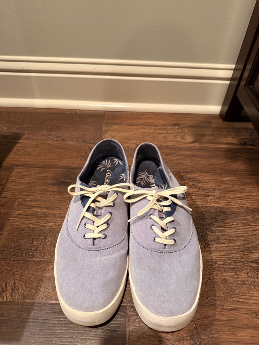 OluKai Light Blue Canvas Sneakers with Cream Laces